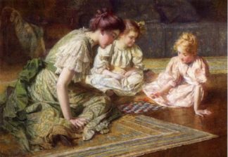 Matka z córkami grają w szachy. Autor - Francis Coates Jones (1857 – 1932, Stany Zjednoczone).
