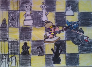 konkurs plastyczny, bajkowy świat szachów, miesięcznik mat, edukacja przez szachy w szkole, polski związek szachowy, rysunek, praca plastyczna, kurs interaktywny szachydzieciom.pl, szachownica, bierki szachowe, królewskie wojsko,