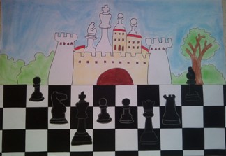 konkurs plastyczny, bajkowy świat szachów, miesięcznik mat, edukacja przez szachy w szkole, polski związek szachowy, rysunek, praca plastyczna, kurs interaktywny szachydzieciom.pl, szachownica, bierki szachowe, zamek, oblężenie, drzewo,