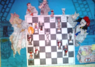 konkurs plastyczny, bajkowy świat szachów, miesięcznik mat, edukacja przez szachy w szkole, polski związek szachowy, rysunek, praca plastyczna, kurs interaktywny szachydzieciom.pl, bierki szachowe, szachownica, piraci, statek, liny,