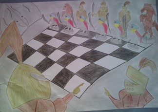 konkurs plastyczny, bajkowy świat szachów, miesięcznik mat, edukacja przez szachy w szkole, polski związek szachowy, rysunek, praca plastyczna, kurs interaktywny szachydzieciom.pl, bierki szachowe, szachownica,