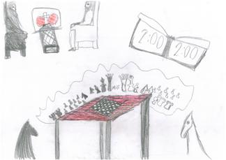 Rysunek, Amelia Kebel, 9 lat, Obóz szachowy, Sokołowsko, 4-14.07.2018,